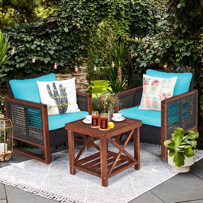 Tangkula 3 Pieces Patio Wicker Furniture Set, Rattan Outdoor Sofa Set - Image 2