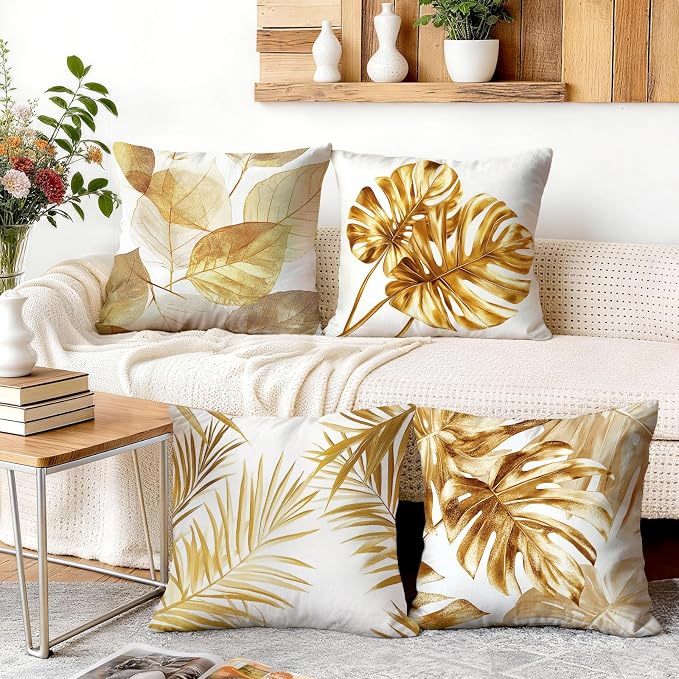 OBSEDE Golden Leaf Illustration Decorative Throw Pillow Covers 18 × 18 in - Image 5