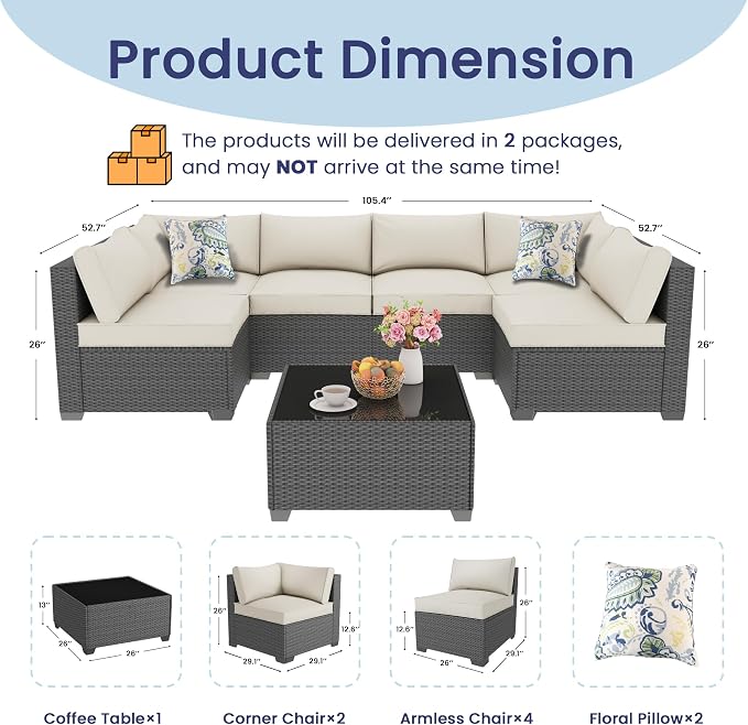 olimix 7 Piece Outdoor Patio Furniture Set, Outdoor Sectional Furniture - Image 7