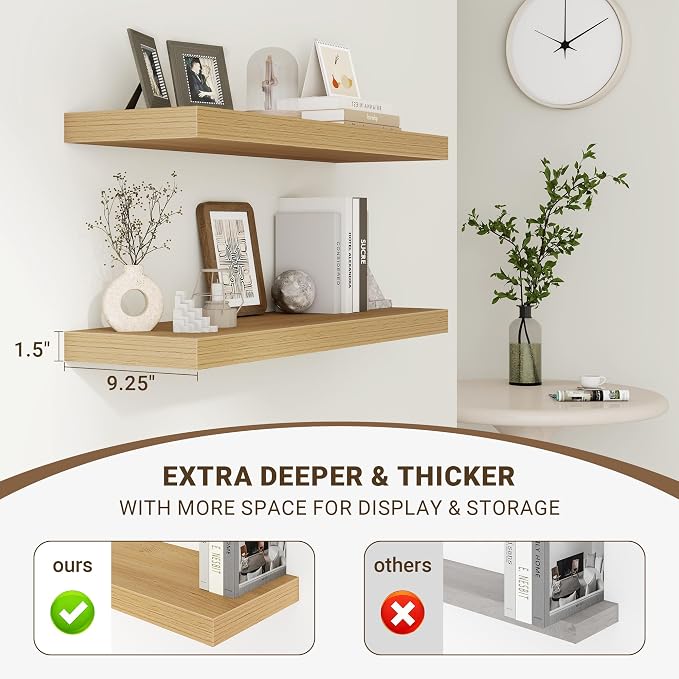 Acovy 72 Inch Floating Shelves, 3D Textured Wood Grain, Wooden Shelves - Image 5