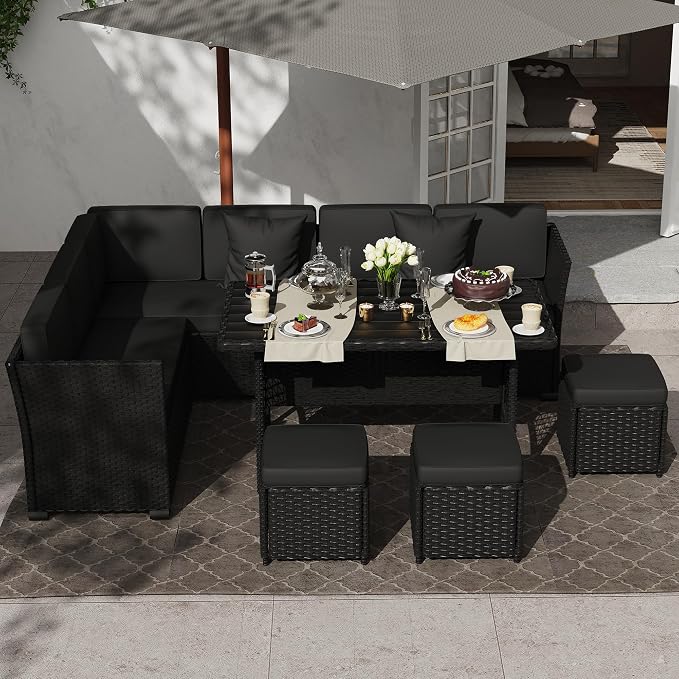 KIGOTY 7 Piece Patio Furniture Set, Outdoor PE Wicker Rattan Outdoor Dining Set - Image 6
