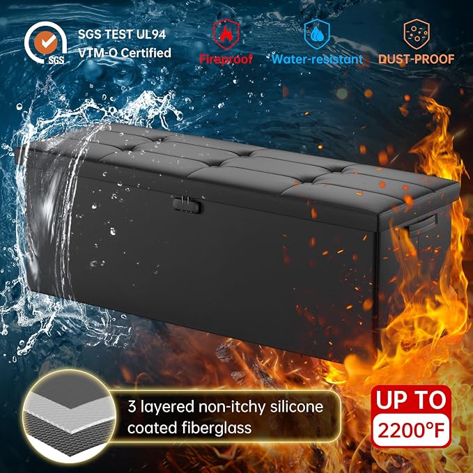 DocSafe Storage Ottoman Bench, Fireproof＆Waterproof Folding Bench - Image 4