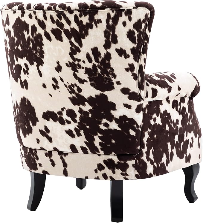 Cow Print Accent Chair Modern Velvet Armchair Tufted Wingback Club Chair Single - Image 5