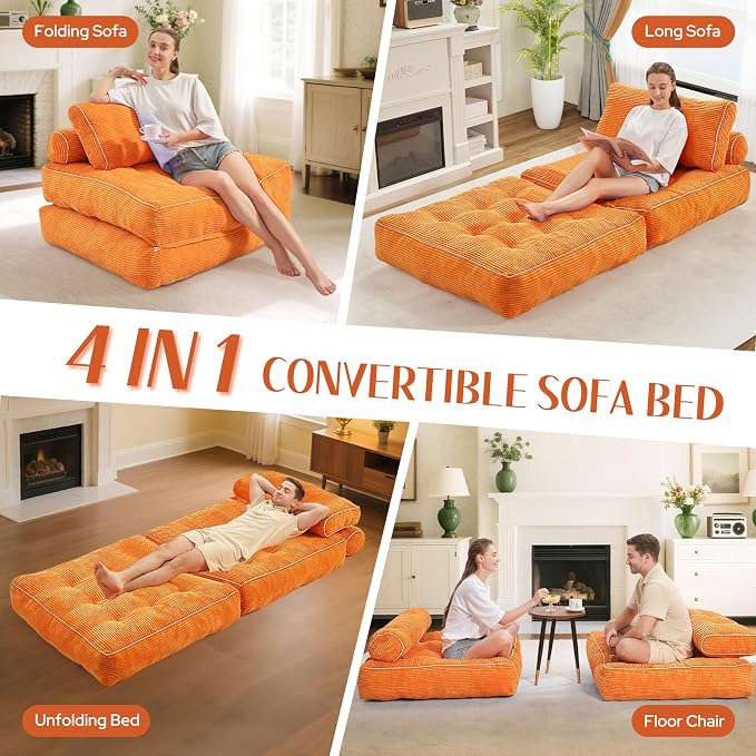 HABUTWAY Folding Sofa Bed, Convertible Sleeper Chair Bed w/Dual-Pillow & Handle - Image 7
