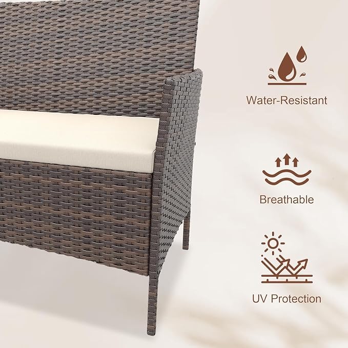 4-Piece Outdoor Furniture Set, PE Rattan Wicker Chairs - Image 5