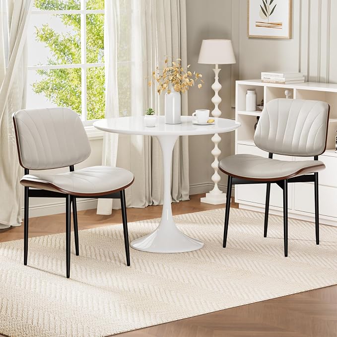 REONEY Dining Chairs Set of 4, Mid-Century Modern Upholstered PU Leather Chairs - Image 7