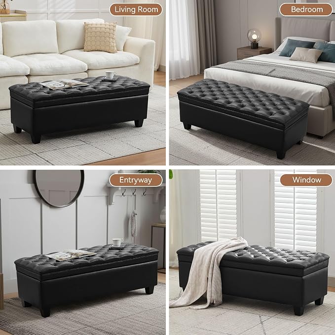 WUTUTUEE 50" Faux Leather Storage Ottoman Bench, End of Bed Upholstered - Image 7