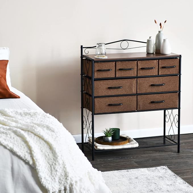 Household Essentials Walnut Iron 8-Drawer Sideboard - Image 2