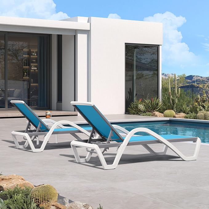 PURPLE LEAF Patio Chaise Lounge Chair Set of 3 Outside Aluminum Plastic - Image 3