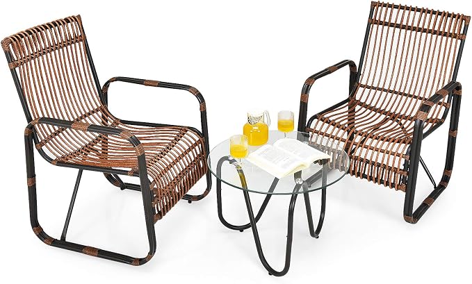 Tangkula 3 Piece Patio Rattan Furniture Set, Includes 2 Single Wicker Chairs by TANGKULA