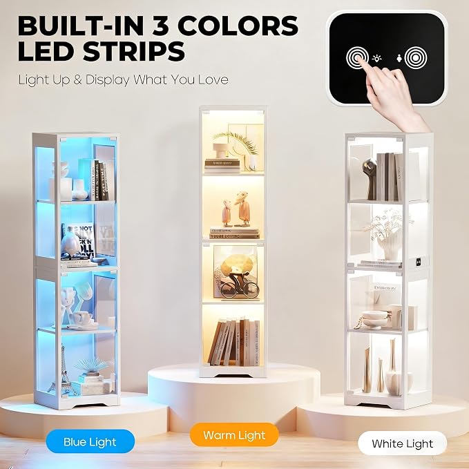 Display Cabinet with Glass Doors, Display Case with Lights and Human Body Sensor - Image 3