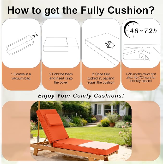 Chaise Lounge Cushions Outdoor 72x21x6 Inch, Fade Resistant 6'' Thicken Outdoor - Image 7