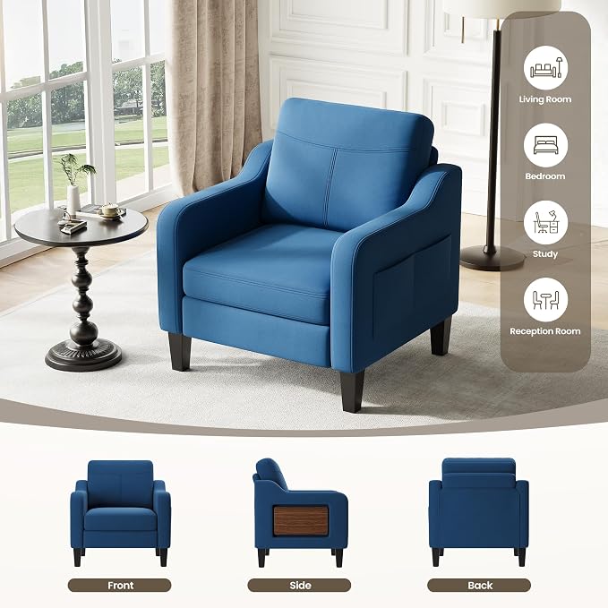 Accent Chair for Living Room Modern Linen Upholstered Armchair Side Wooden - Image 5