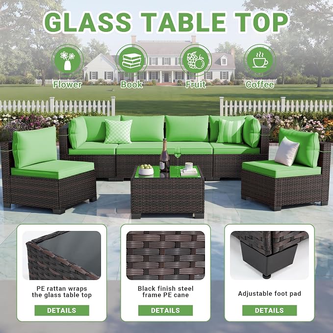 CHABATREE 7pcs Outdoor Patio Furniture Sets, Rattan Conversation Sectional Set - Image 4