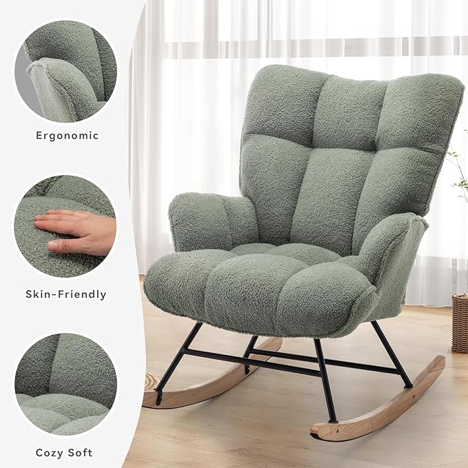 SAETSFEG Rocking Chair Nursery Teddy Upholstered Glider Rocker Rocking Accent - Image 4