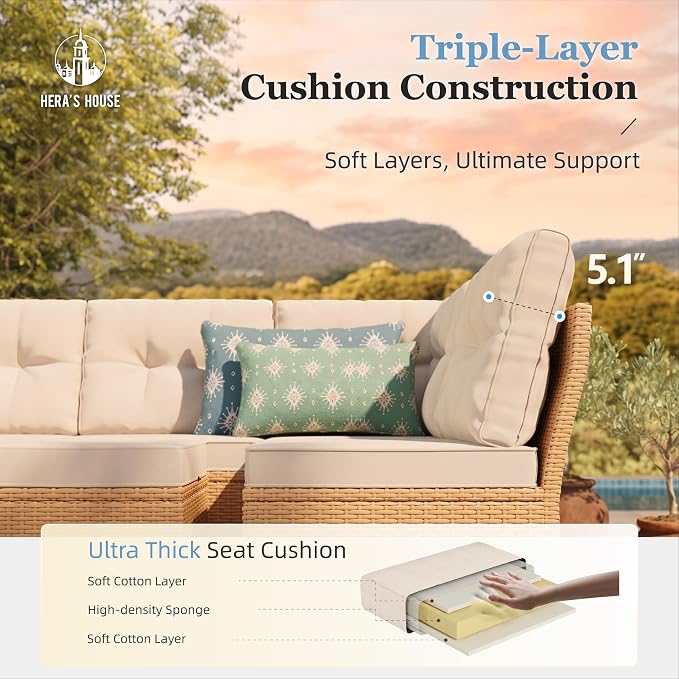 HERA'S HOUSE Small Patio Furniture Set, 6 Piece Wicker Outdoor Patio - Image 4