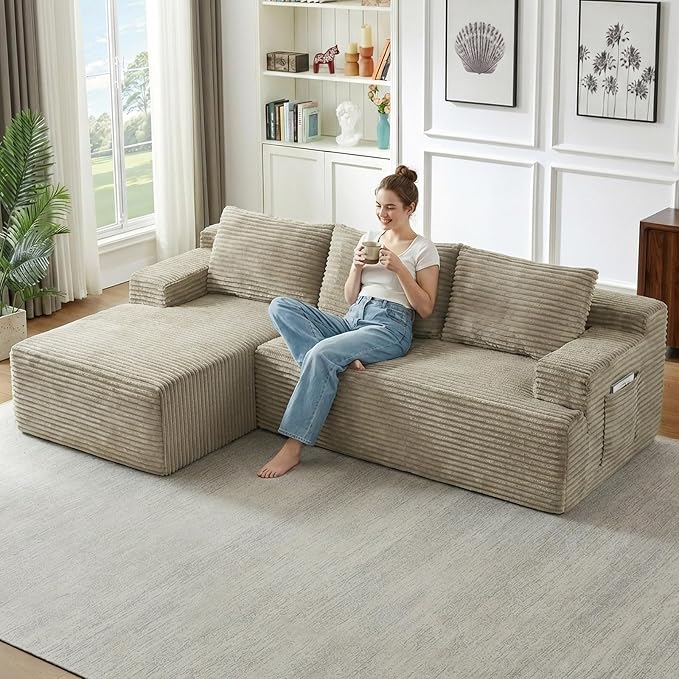 96" Cloud Sectional Couch with L-Shape Chaise, Modular Comfy Sofa Chaise Longue by ODUWA