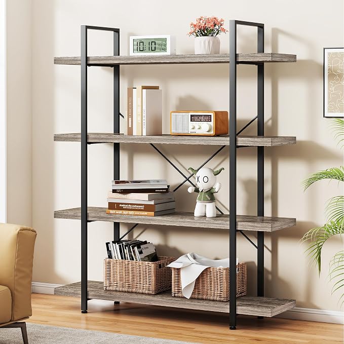 OtterOasis Bookshelf Set of 2, Heavy Duty 4-Tier Industrial Bookcase, 120lbs - Image 8