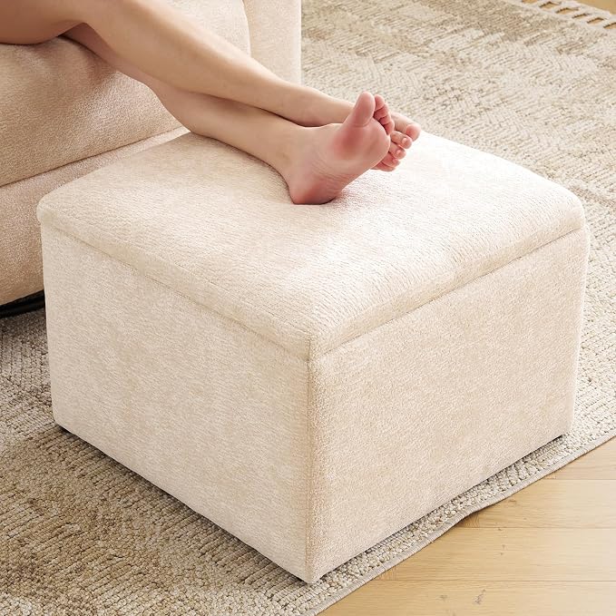 Cube Storage Ottoman, Chenille Ottoman Foot Stools, Ottoman Footstool - Image 3