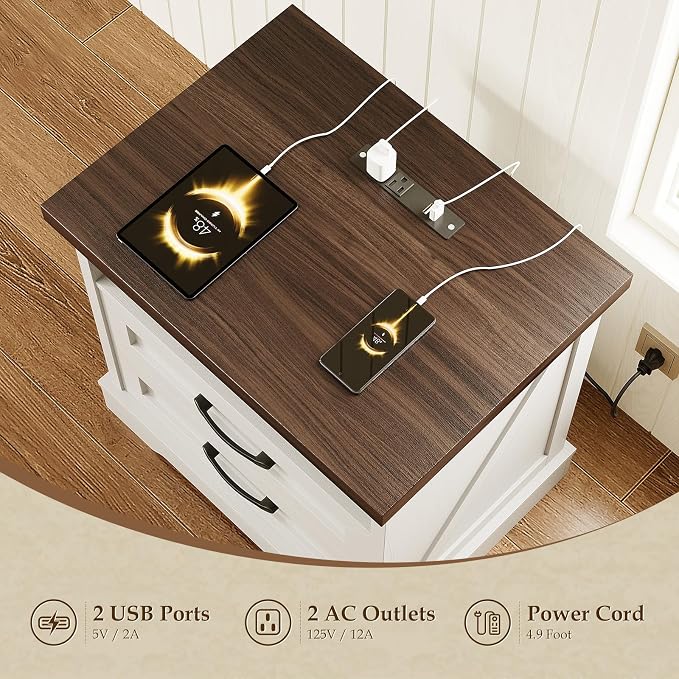 AODK 24 Inch Farmhouse Nightstand Set of 2, Bedside Tables - Image 3