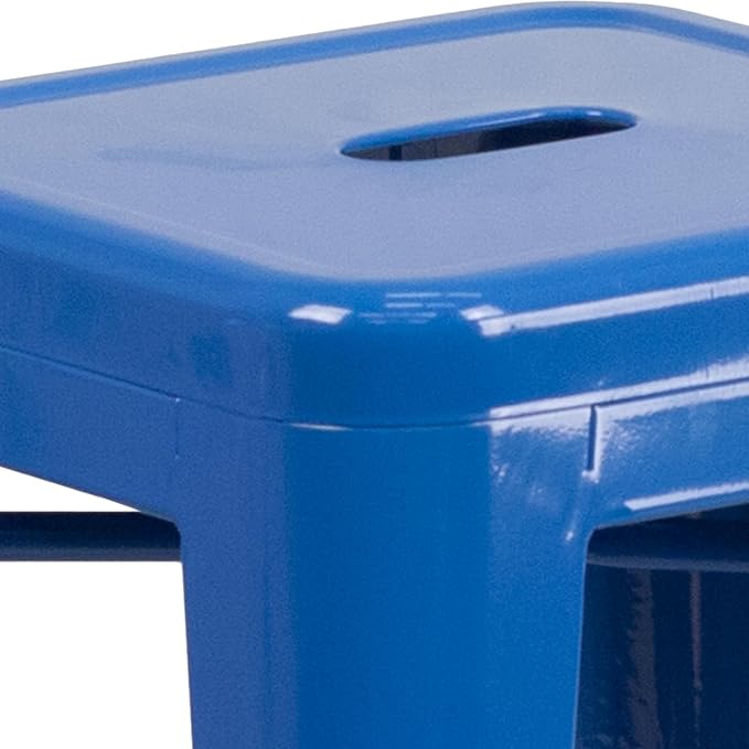 Flash Furniture Lily 4 Pack Commercial Grade 24" High Backless Blue Metal - Image 7