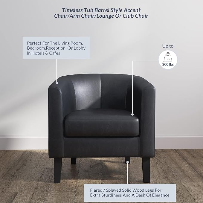 BELLEZE Accent Barrel Chair Set of 2, Linen Round Chair Club Tub Sofa Corner - Image 4