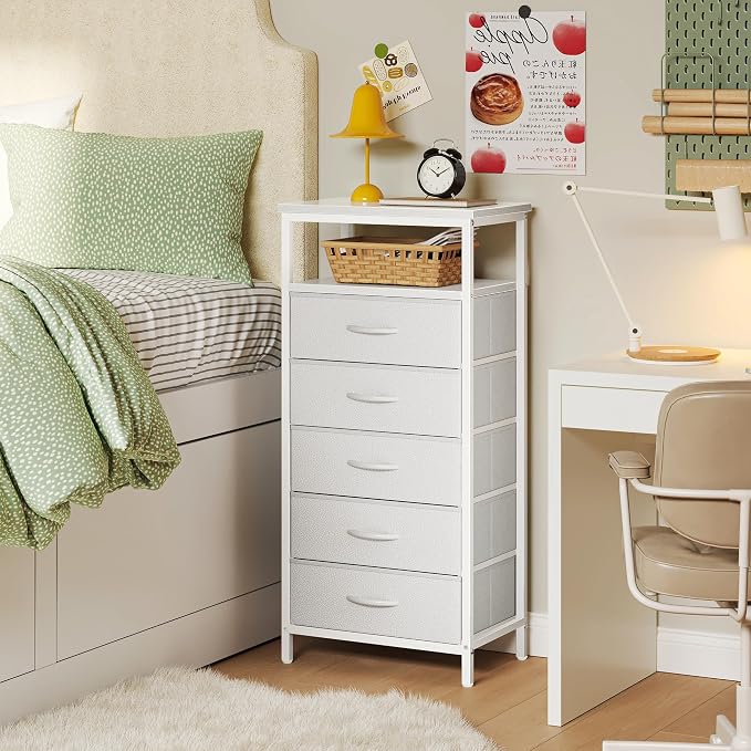 Huuger White Dresser with 5 Drawers & Charging Station, Tall Dresser - Image 2