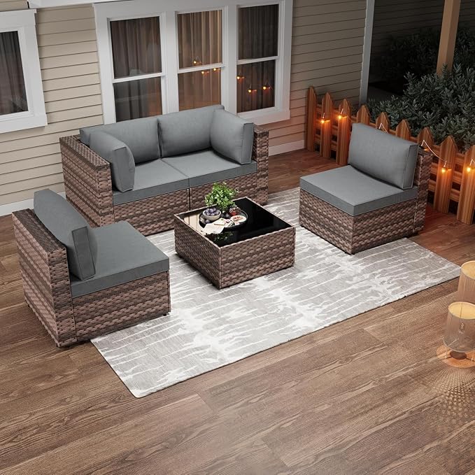 JAMFLY 5-Piece Patio Furniture Set, All-Weather Wicker Outdoor Sectional Sofa - Image 7