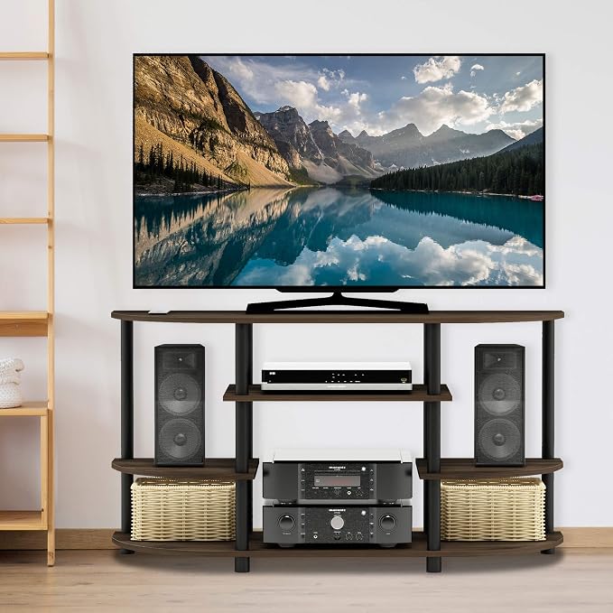 Furinno JAYA Simple Design Corner TV Stand, Columbia Walnut/Black - Image 6