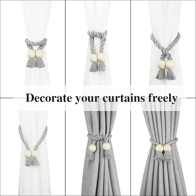 6 Pack Magnetic Curtain Tiebacks Cotton Hand Woven Tie Back Decorative Rope - Image 5