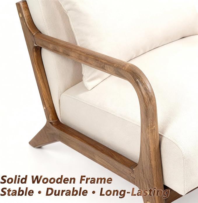 Modern Accent Chair with Wooden Frame & Linen Fabric, Mid Century Modern Chair - Image 7
