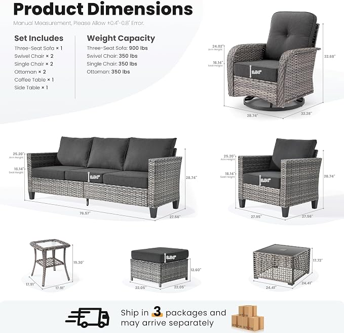 ovios 9 Pieces Patio Furniture Set, Outdoor Wicker Sofa Couch - Image 9