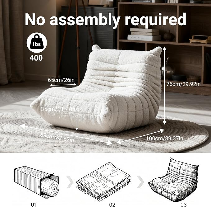 Giant Bean Bag Chair for Adults, Comfy Chair for Bedroom, Memory Foam Chair - Image 2
