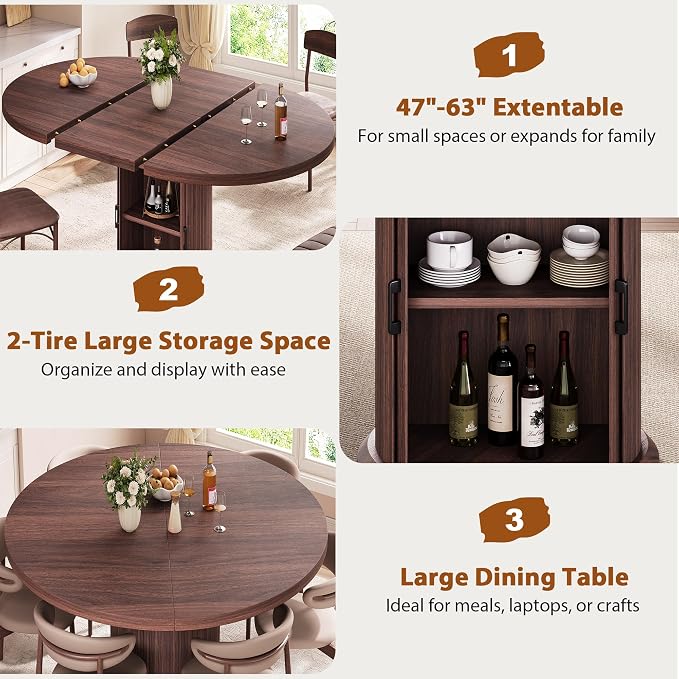 Jocoevol 47″–63″ Extendable Round Dining Table - Image 8
