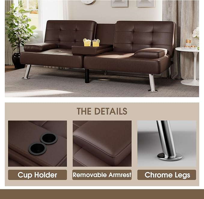 Flamaker Futon Sofa Bed Modern Folding Futon Set Convertible Recliner Lounge - Image 7