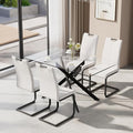 5-Piece Dining Table Set for 4, Modern Rectangular Glass Table by KATBOCFurniture