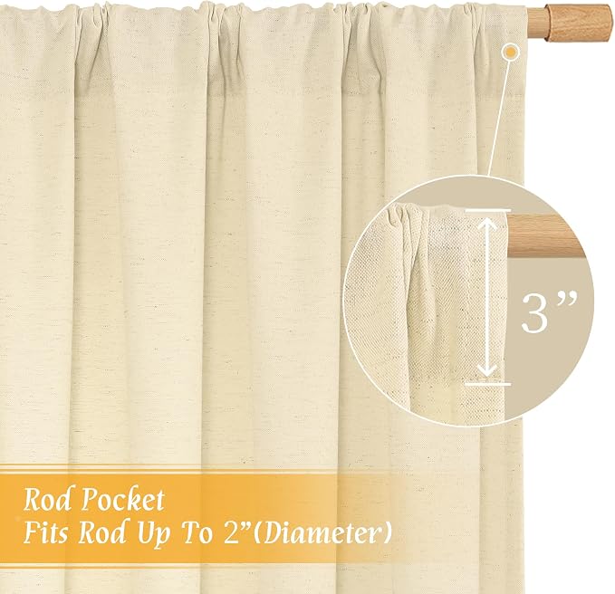 LAMIT Beige Linen Window Curtains 72 Inch Length 2 Panels, Thick Linen Textured - Image 3
