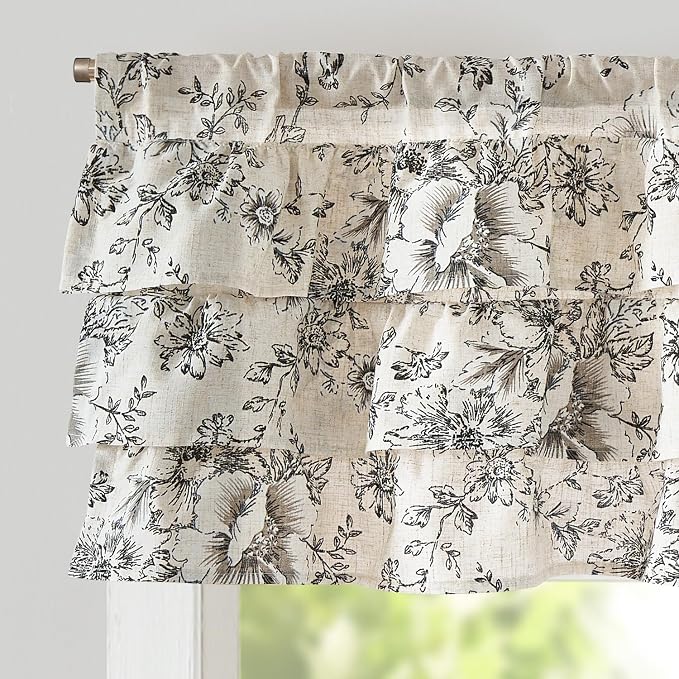 jinchan Ruffled Floral Valance Linen Shabby Chic Small Window Curtain 18 Inch by JINCHAN