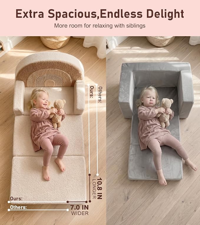 little dove Extra Wide Soft Toddler Couch Fold Out, Comfy Toddler Chair - Image 2