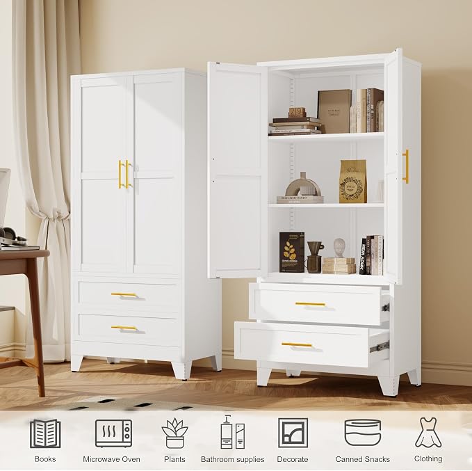 GAIOUS Steel Pantry Cabinet, 2 Adjustable Shelf and 2 Drawers, Freestanding - Image 4