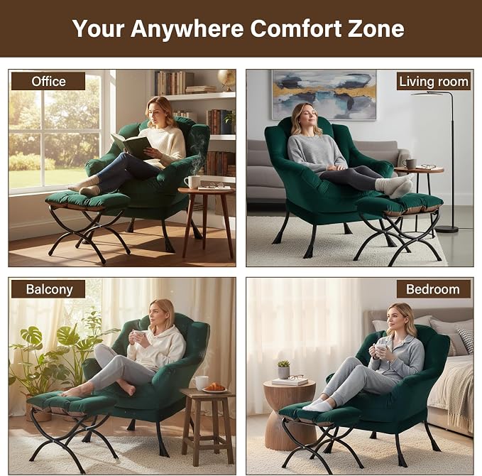 Welnow Lazy Chair with Ottoman, Modern Accent Chair with Armrests and a Side - Image 9