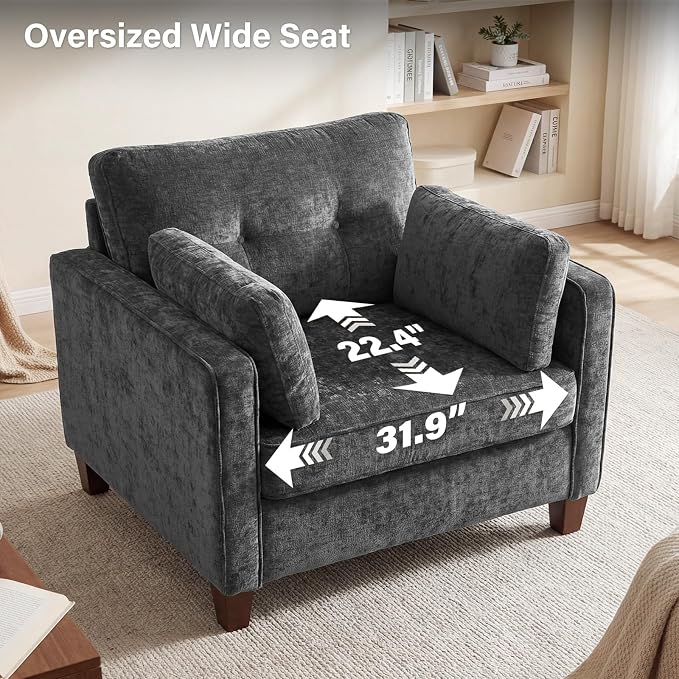 Luxury Oversized Accent Chair, 40.9" Upholstered Piping Single Armchairs - Image 4
