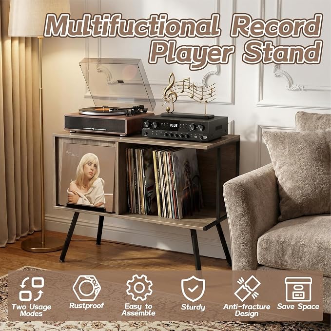 Faesun Flip Top Record Player Stand, Large Turntable Stand Holds up to 150+ - Image 6