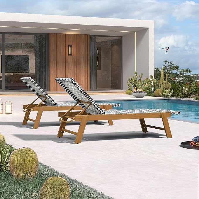 PURPLE LEAF Extra Large Patio Chaise Lounge 2 Pieces French Outdoor Wicker - Image 3