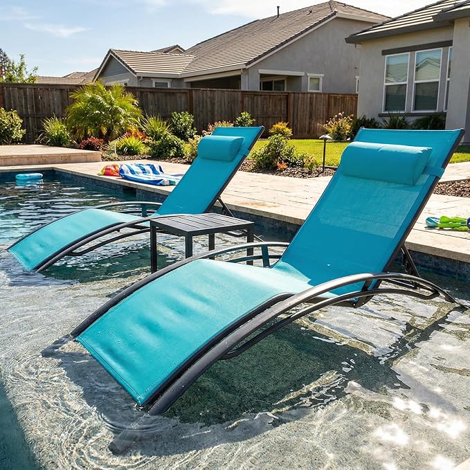PURPLE LEAF Patio Oversized Chaise Lounge Chair Set by PURPLELEAF