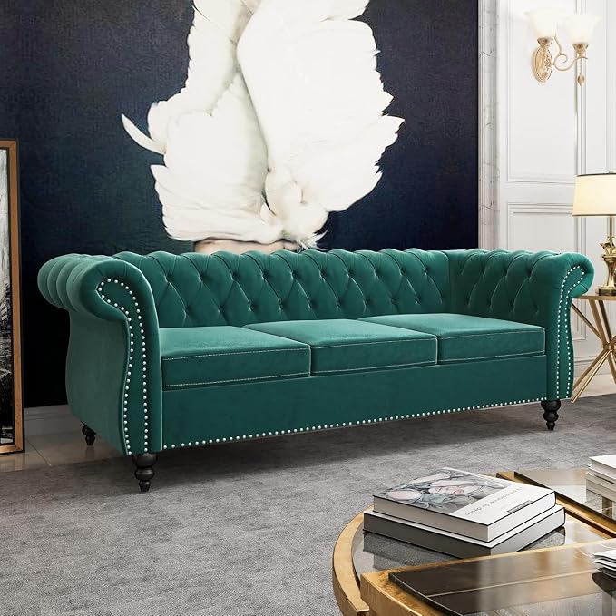 AVZEAR 3 seat Sofa, Velvet Sofa Living Room Sofa Large Sofa Modern Chesterfield - Image 3