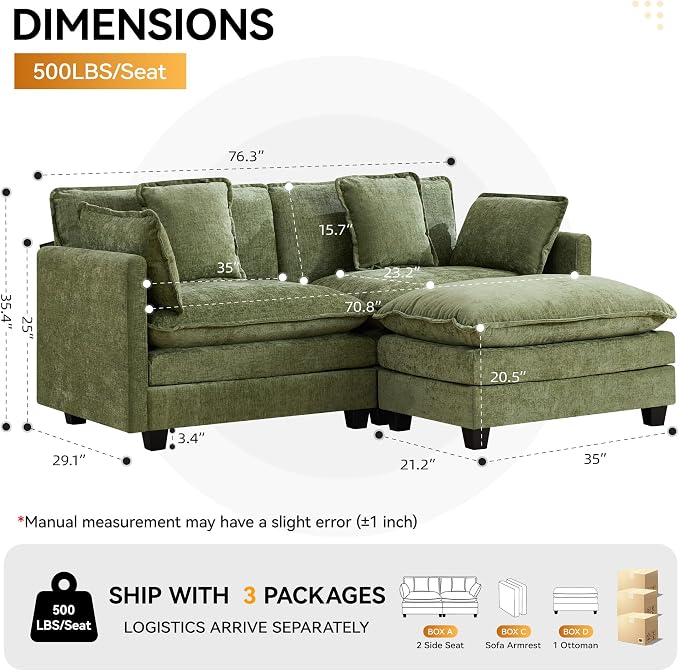76'' Cloud Deep Seat Loveseat Sofa, Upholstered Chenille Modular 2-Seats - Image 2
