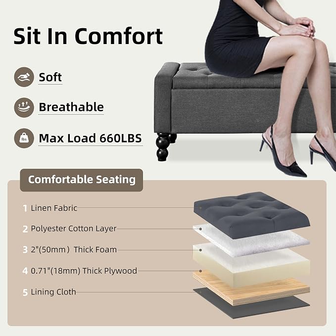 50" W Storage Ottoman Bench - Image 5
