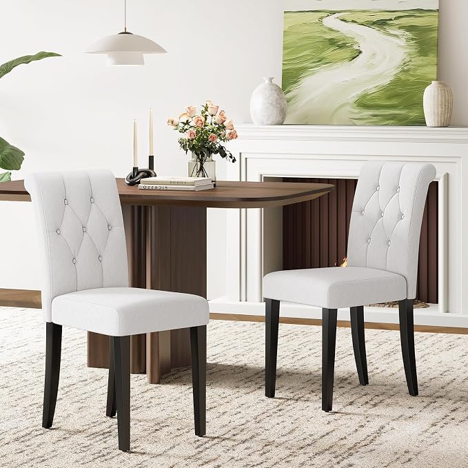 Welzona Upholstered Dining Chairs Set of 2, Modern Button Tufted Parsons Design by WelzonaDirect