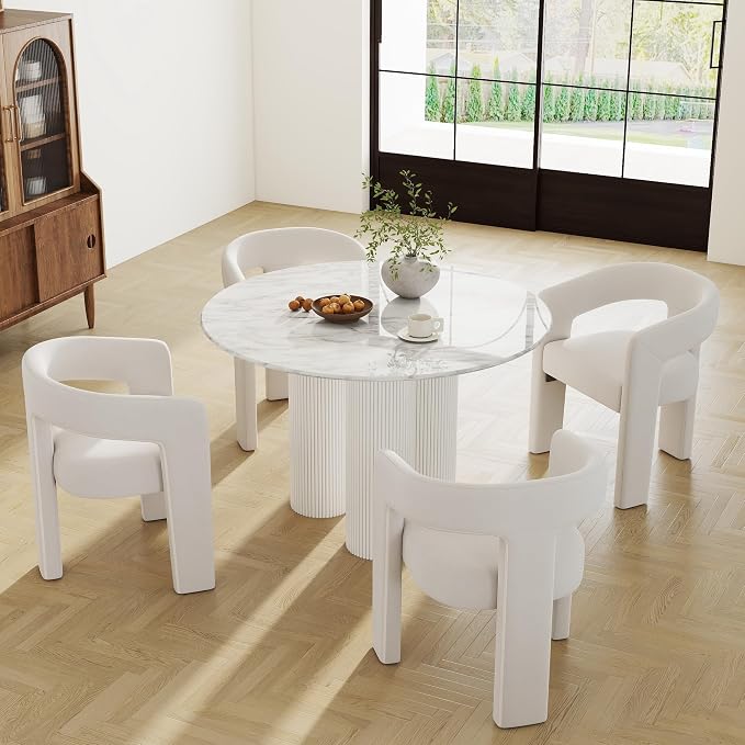 RIVOVA Modern Barrel Dining Chairs Set of 4, Velvet Upholstered Accent Side by RIVOVA